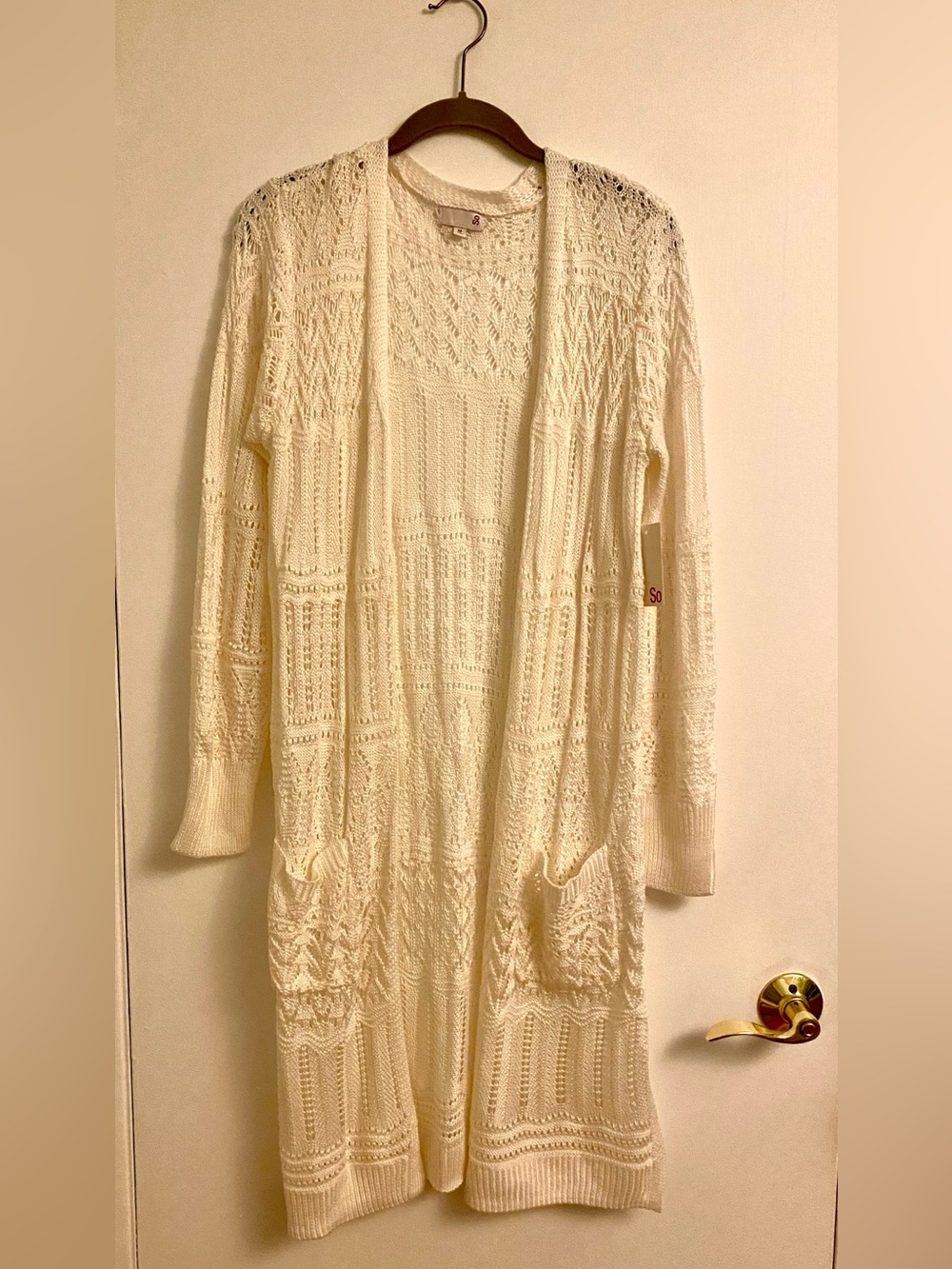 Long Cream Crochet Cardigan